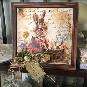 Vintage Rabbit Wall Art with Floral Accents